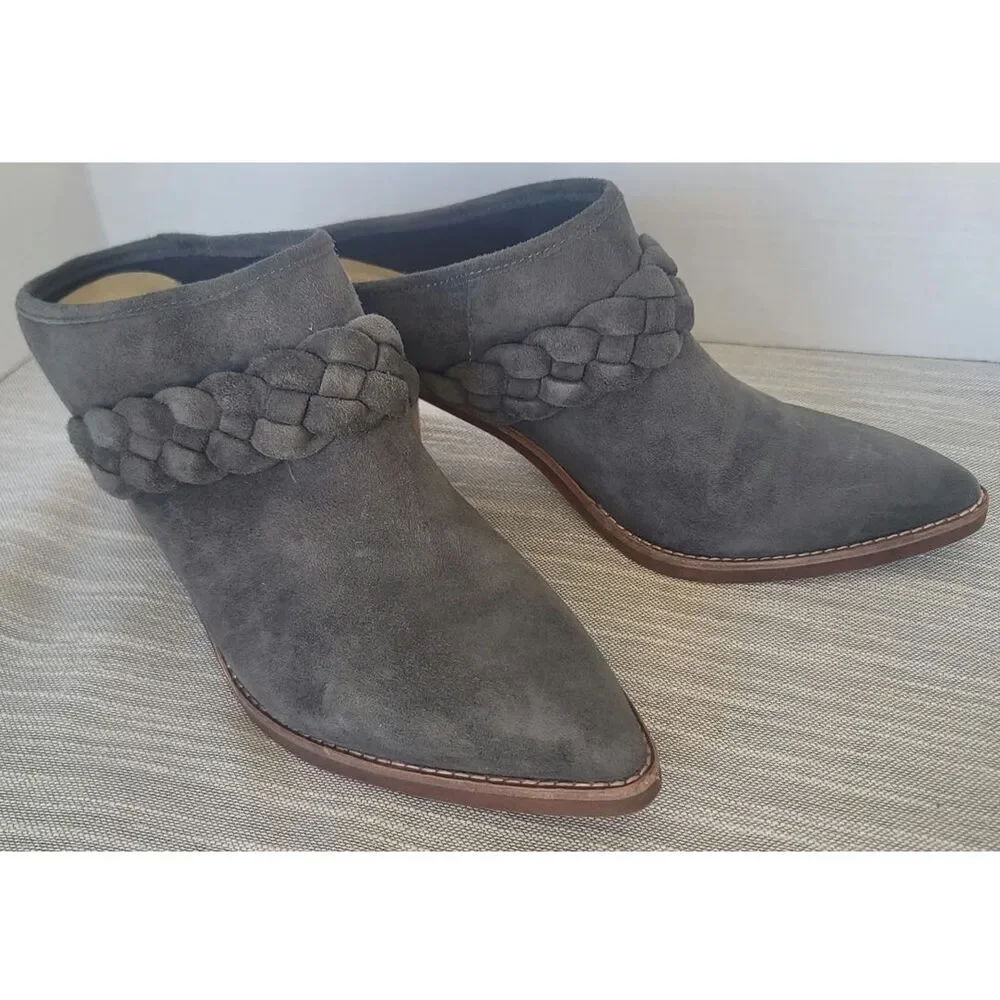 Gray Suede Dolce Vita Serla Pointed-toe Mule Braided Strap Detail Chunky Heel
